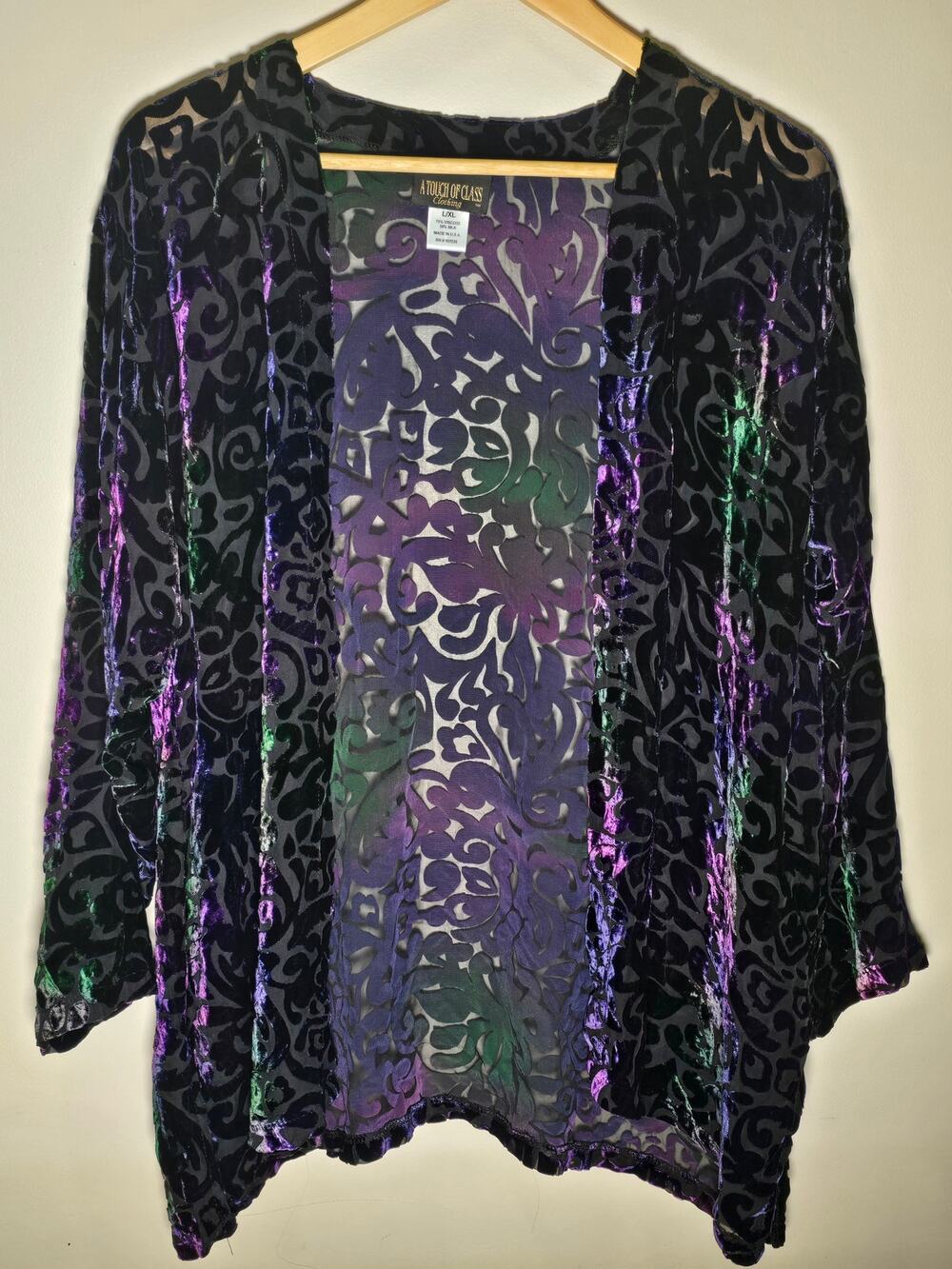 A Touch of Class L/XL Silk Blend Burnout Velvet Cardigan Whimsigoth 90s USA